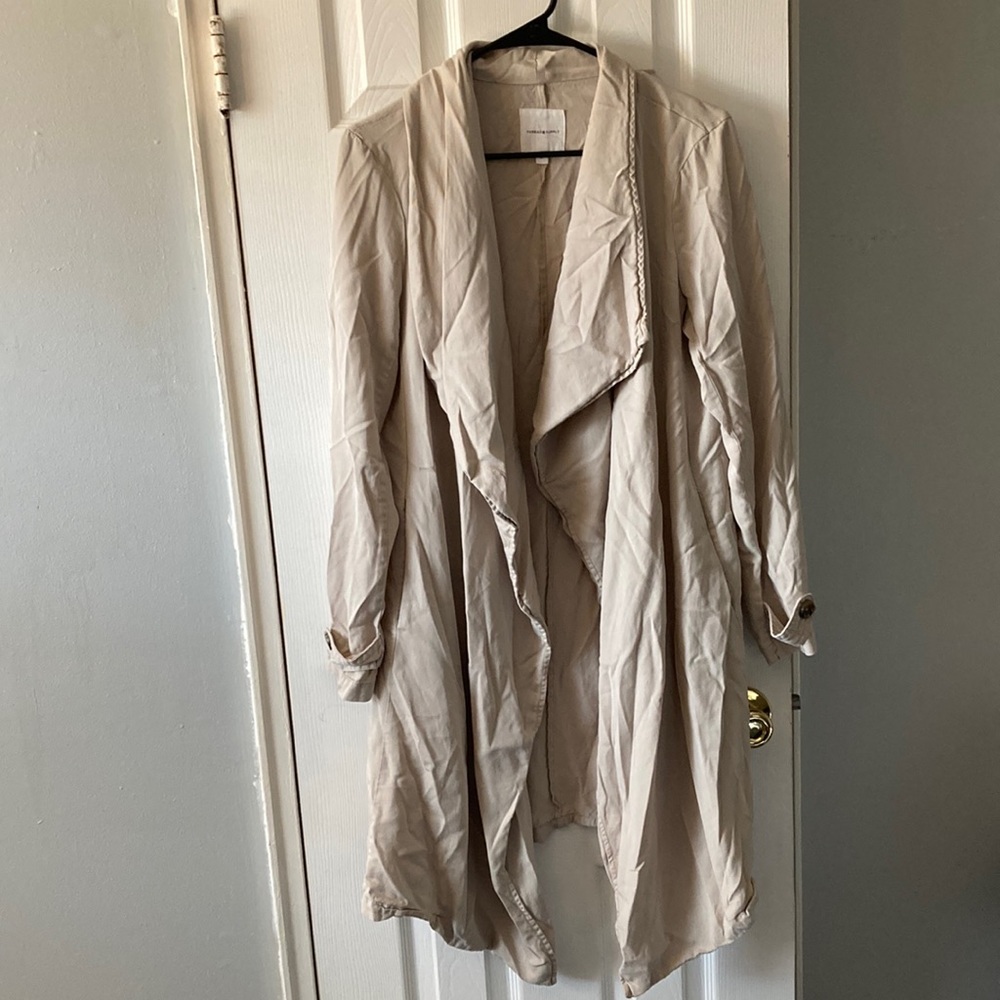 thread supply long cardigan brown open front Belted Side pocket Bohemian Style